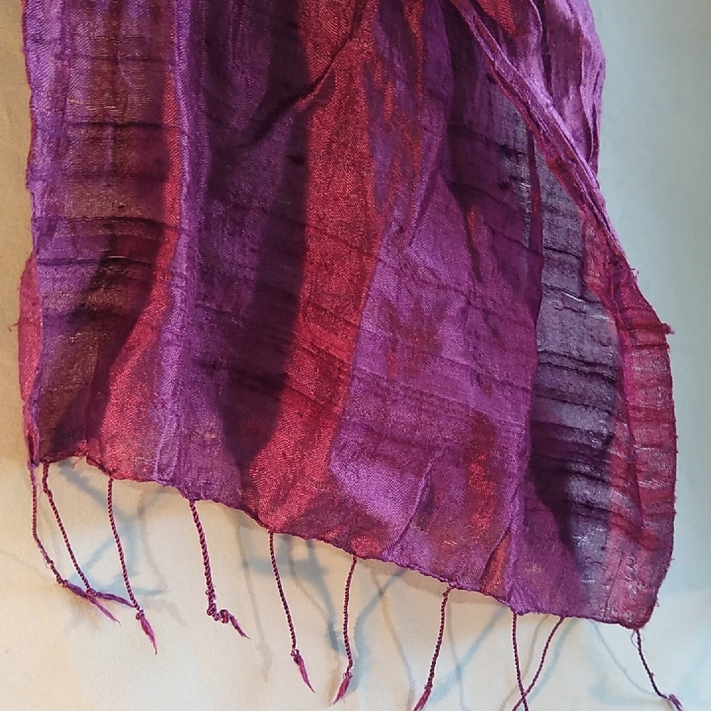 sheer raspberry-purple delicate scarf w-skinny fringe